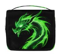 Mexpekil Borsa da toilette da viaggio da appendere per donne con drago di fuoco verde, grande, portatile, organizer per cosmetici per ragazze e ragazzi