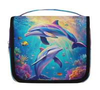Mexpekil Borsa da toilette da viaggio da appendere per donne con due delfini che nuotano grande borsa da bagno portatile per trucchi e cosmetici borse per ragazze ragazzi