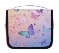 Mexpekil Borsa da toilette da viaggio da appendere per donne con farfalla glitterata volante grande borsa per trucco portatile organizer per cosmetici borse per ragazze ragazzi