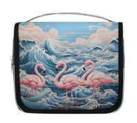 Mexpekil Borsa da toilette da viaggio da appendere per donne con fenicottero onda grande borsa da bagno portatile per trucco cosmetici borse per ragazze ragazzi