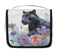 Mexpekil Borsa da toilette da viaggio da appendere per donne con fiore di pantera nera, grande, portatile, organizer per cosmetici per ragazze e ragazzi