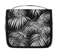 Mexpekil Borsa da toilette da viaggio da appendere per donne con foglie tropicali nere grande borsa per il trucco portatile organizer per cosmetici per ragazze e ragazzi