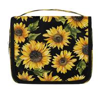 Mexpekil Borsa da toilette da viaggio da appendere per donne con girasoli floreali grande borsa da bagno portatile per trucchi e cosmetici, borse per ragazze e ragazzi