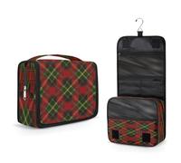 Mexpekil Borsa da toilette da viaggio da appendere per donne con motivo scozzese rosso verde grande borsa portatile per trucchi organizer per cosmetici per ragazze e ragazzi