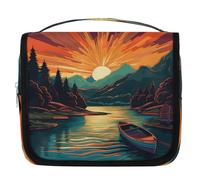 Mexpekil Borsa da toilette da viaggio da appendere per donne con nave fiume tramonto grande borsa per il trucco portatile organizer per cosmetici borse per ragazze ragazzi
