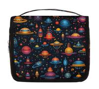 Mexpekil Borsa da toilette da viaggio da appendere per donne con pianeta dei cartoni animati, grande borsa da bagno portatile per trucchi e cosmetici, borse per ragazze e ragazzi