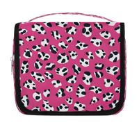 Mexpekil Borsa da toilette da viaggio da appendere per donne con stampa leopardata rosa rossa grande borsa portatile per trucchi organizer per cosmetici per ragazze e ragazzi