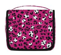 Mexpekil Borsa da toilette da viaggio da appendere per donne con stampa leopardata rosa rossa grande borsa portatile per trucchi organizer per cosmetici per ragazze e ragazzi