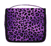 Mexpekil Borsa da toilette da viaggio da appendere per donne con stampa leopardata viola grande borsa portatile per trucchi organizer per cosmetici per ragazze e ragazzi