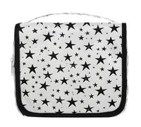 Mexpekil Borsa da toilette da viaggio da appendere per donne con stelle nere, grande borsa per il trucco portatile, organizer per cosmetici per ragazze e ragazzi