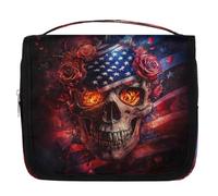 Mexpekil Borsa da toilette da viaggio da appendere per donne con teschio che crescono rose grande borsa da bagno portatile per trucchi e cosmetici borse per ragazze ragazzi