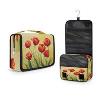 Mexpekil Borsa da toilette da viaggio da appendere per donne con tulipani rossi, grande, portatile, organizer per cosmetici per ragazze e ragazzi