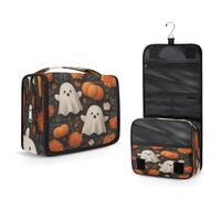 Mexpekil Borsa da toilette da viaggio da appendere per donne, fantasmi carini, zucche, grande, portatile, organizer per cosmetici per ragazze e ragazzi