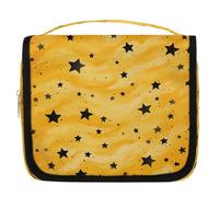 Mexpekil Borsa da toilette da viaggio da appendere per donne gialle e nere con stelle grandi, borsa portatile per trucchi e cosmetici, per ragazze e ragazzi