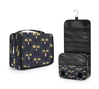 Mexpekil Borsa da toilette da viaggio da appendere per donne, gialli e neri, con occhi di gatto, grande, portatile, organizer per cosmetici per ragazze e ragazzi