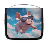Mexpekil Borsa da toilette da viaggio da appendere per donne maiale volante grande borsa portatile per trucchi organizer per cosmetici per ragazze ragazzi