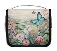 Mexpekil Borsa da toilette da viaggio da appendere per donne, motivo fiume scenico, grande, portatile, organizer per cosmetici, per ragazze e ragazzi