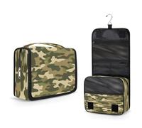 Mexpekil Borsa da toilette da viaggio da appendere per donne motivo mimetico verde grande borsa per trucco portatile organizer per cosmetici per ragazze ragazzi