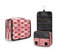 Mexpekil Borsa da toilette da viaggio da appendere per donne, motivo scozzese rosso, patchwork, grande, portatile, organizer per trucchi e cosmetici, per ragazze e ragazzi
