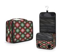 Mexpekil Borsa da toilette da viaggio da appendere per donne, Natale, motivo scozzese rosso verde con fiocchi di neve, grande, portatile, organizer per trucchi e cosmetici, per ragazze e ragazzi