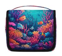 Mexpekil Borsa da toilette da viaggio da appendere per donne neon subacquea con pesci coralli grandi borsa da bagno portatile per trucchi cosmetici borse per ragazze ragazzi