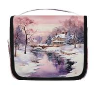 Mexpekil Borsa da toilette da viaggio da appendere per donne, paesaggi invernali, grande, portatile, organizer per cosmetici per ragazze e ragazzi