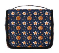 Mexpekil Borsa da toilette da viaggio da appendere per donne, palloni da basket e stelle, grande borsa da bagno portatile per trucchi e cosmetici, borse per ragazze e ragazzi