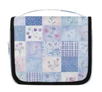 Mexpekil Borsa da toilette da viaggio da appendere per donne patchwork viola floreale grande borsa portatile per trucchi organizer per cosmetici per ragazze ragazzi