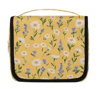 Mexpekil Borsa da toilette da viaggio da appendere per donne piccole margherite gialle grande borsa da bagno portatile per trucchi e cosmetici borse per ragazze ragazzi