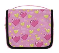 Mexpekil Borsa da toilette da viaggio da appendere per donne, rosa, giallo, cuore, amore, grande, portatile, organizer per cosmetici per ragazze e ragazzi