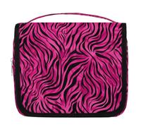 Mexpekil Borsa da toilette da viaggio da appendere per donne rosa stampa zebrata grande borsa portatile per trucchi organizer per cosmetici per ragazze ragazzi