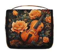 Mexpekil Borsa da toilette da viaggio da appendere per donne, violino, fiore, grande, portatile, organizer per trucchi e cosmetici, per ragazze e ragazzi