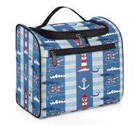 Mexpekil Borsa da toilette da viaggio per donne e uomini, grande, impermeabile, con immagine di un faro e un'ancora, con balena oceanica, Multicolore, 10.2 x 6.5 x 9.2 inches, Beauty case