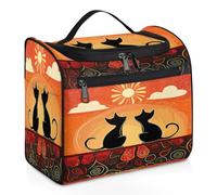 Mexpekil Borsa da toilette etnica astratta con gatti da appendere per donne e uomini, grande borsa impermeabile per il trucco da viaggio, Multicolore, 10.2 x 6.5 x 9.2 inches, Beauty case