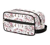 Mexpekil Borsa da toilette in stile bohémien, con acchiappasogni, motivo floreale e rosa, organizer per cosmetici, trousse da viaggio, per donne, uomini, ragazzi e ragazze