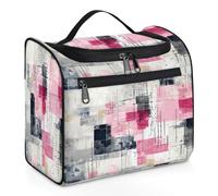 Mexpekil Borsa da toilette moderna rosa nera con texture artistica da appendere per donne e uomini, grande borsa impermeabile per trucco cosmetico da viaggio, Multicolore, 10.2 x 6.5 x 9.2 inches,