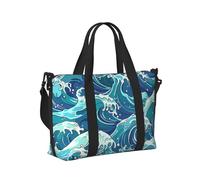 Mexpekil Borsa da viaggio impermeabile per sport, palestra, grande borsa per il fine settimana, borsa da trasporto per bagaglio a mano per volo, blu onda marina taglia unica, Blu onda marina, Taglia