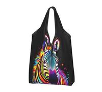 Mexpekil Borsa della spesa pieghevole arcobaleno colorato zebra animale stampa riutilizzabile impermeabile Tote Bag per lo shopping quotidiano