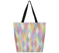 Mexpekil Borsa larga in tela colorata Arlecchino, per donne e ragazze, riutilizzabile, per la spesa, grande, borsa a tracolla multiuso