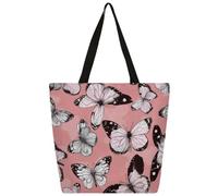 Mexpekil Borsa larga in tela con ali di farfalle per donne e ragazze, borsa per la spesa riutilizzabile, borsa a tracolla multiuso da donna