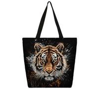 Mexpekil Borsa larga in tela con testa di tigre, per donne e ragazze, riutilizzabile, borsa per la spesa grande, borsa a tracolla multiuso da donna