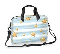 Mexpekil Borsa per computer portatile da 13-16 pollici con motivo a righe azzurre dorate e stelle azzurre