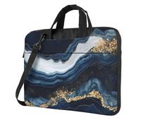 Mexpekil Borsa per computer portatile, impermeabile, borsa a tracolla portatile con tracolla rimovibile, valigetta per donne e uomini, Blu Oro Marmo Art Pattern, 15.6 Inch