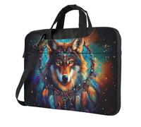 Mexpekil Borsa per computer portatile, impermeabile, borsa a tracolla portatile con tracolla, valigetta per donne e uomini, Galassia Dreamcatcher Lupo, 13 Inch