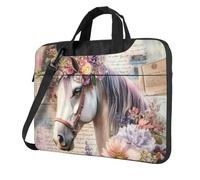 Mexpekil Borsa per computer portatile, impermeabile, borsa a tracolla portatile con tracolla, valigetta per donne e uomini, Lettera floreale cavallo, 13 Inch