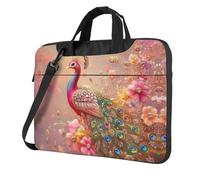 Mexpekil Borsa per computer portatile, impermeabile, borsa a tracolla portatile con tracolla, valigetta per donne e uomini, Fiori di pavone rosa, 14 Inch