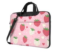 Mexpekil Borsa per computer portatile, impermeabile, borsa a tracolla portatile con tracolla, valigetta per donne e uomini, Cuore Rosso Bianco Fragole, 15.6 Inch