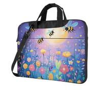 Mexpekil Borsa per computer portatile, impermeabile, borsa a tracolla portatile con tracolla, valigetta per donne e uomini, Fiori volanti api cartone animato, 14 Inch