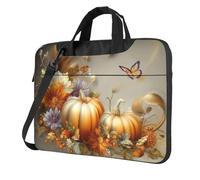 Mexpekil Borsa per computer portatile, impermeabile, borsa a tracolla portatile con tracolla, valigetta per donne e uomini, Ghirlanda di fiori di zucca, 15.6 Inch