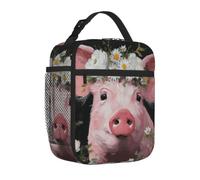 Mexpekil Borsa per il pranzo con stampa di maiale e margher | Contenitore termico per il pranzo, per ragazze, ragazzi, donne, uomini, piccole borse termiche, per scuola/lavoro/picnic